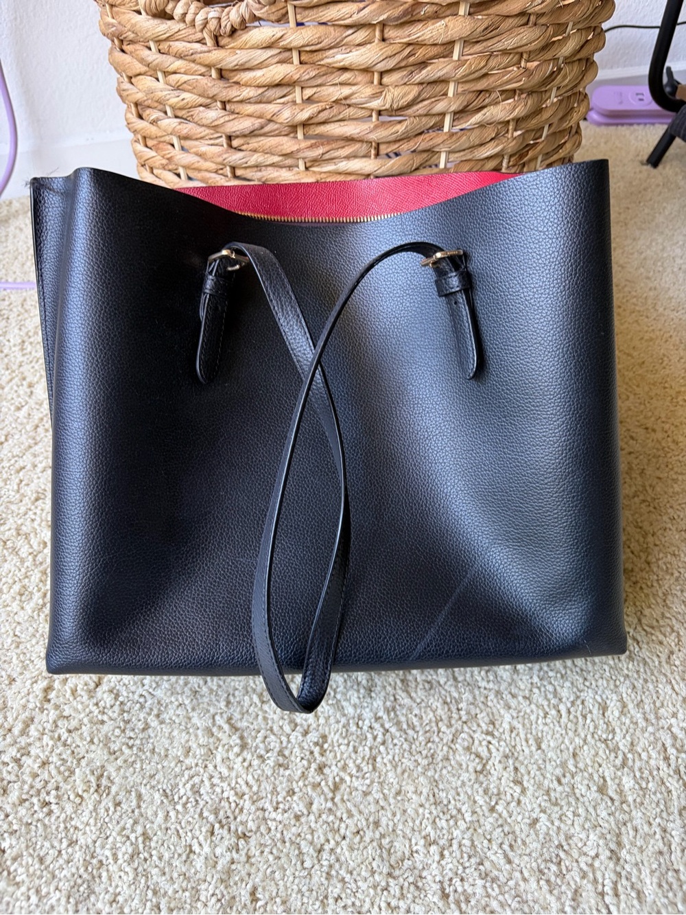 Coach Black Pebbled Leather Shoulder Tote with Gold Logo - Picture 2 of 5